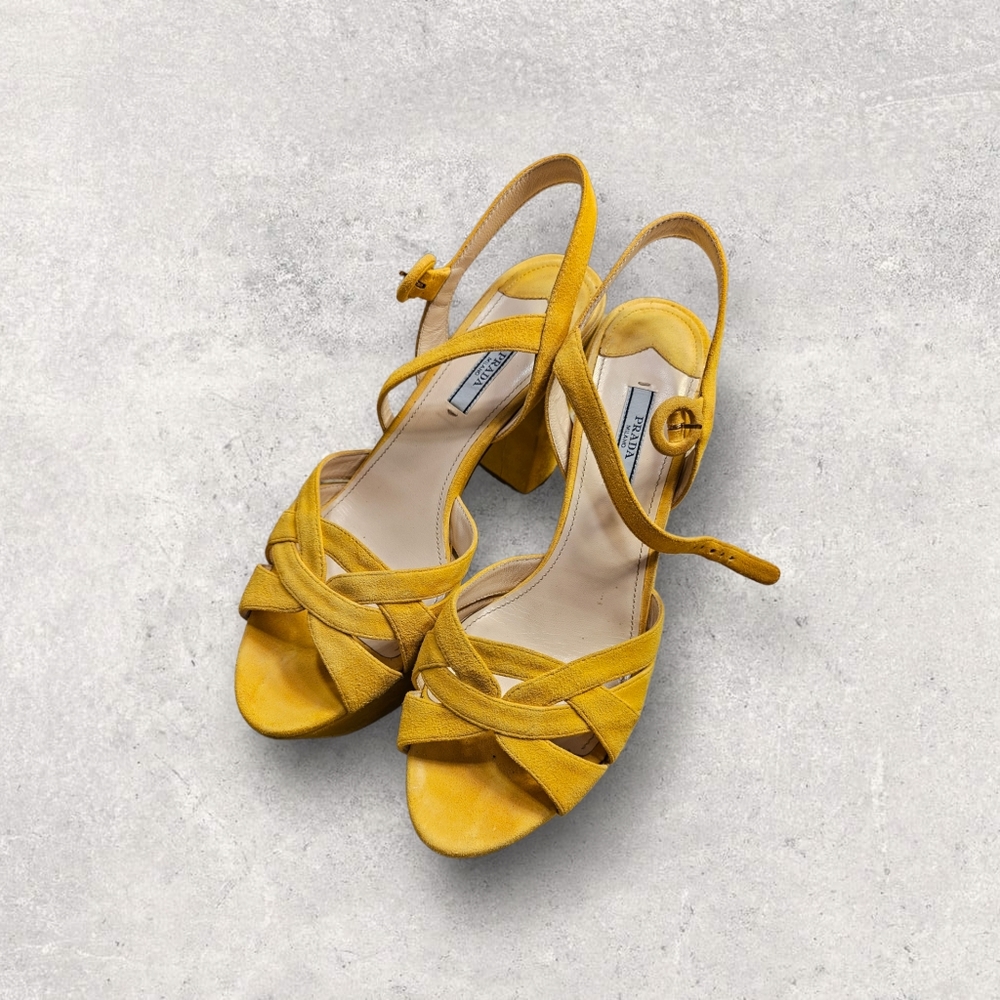 Prada Yellow Suede Strap Heels
